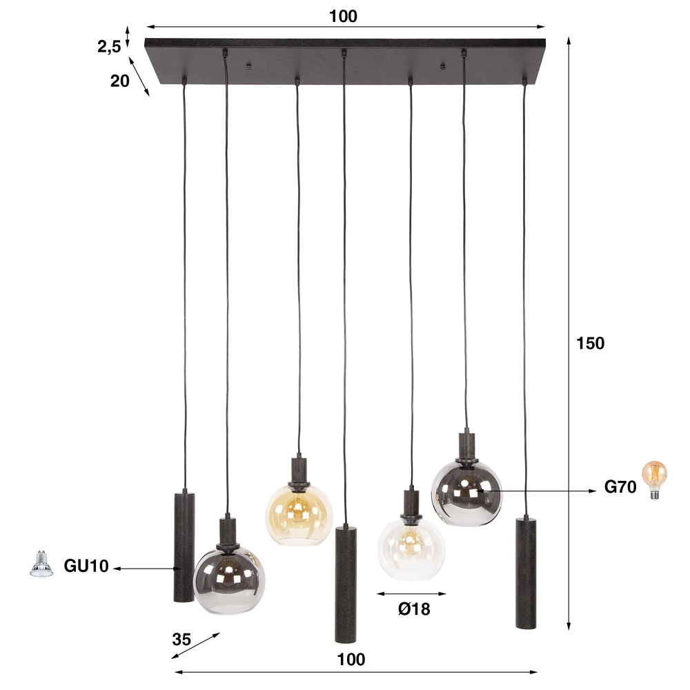 Lampe pendante de table à manger Sfera avec des boules de verre et des pendentifs Lyora 8716803512382