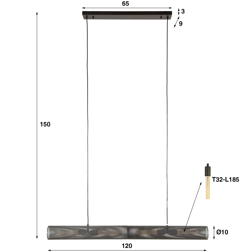 Lampe suspendue tubulaire Tube 4-lumière - Noir arctique Lyora 8716803511552