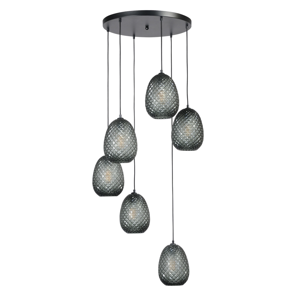Lampe suspendue noire Pineapple 6 lumières avec verre fumé Masterlight 8718121209920