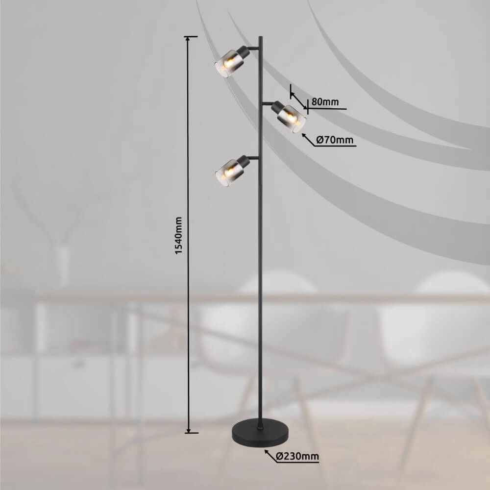 Lampadaire Hubertus avec verre fumé Globo 9007371458011