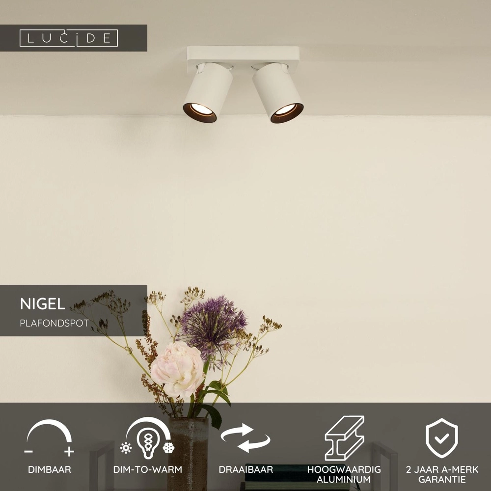 Projecteur de plafond Nigel Blanc à deux lumières Lucide 5411212092564