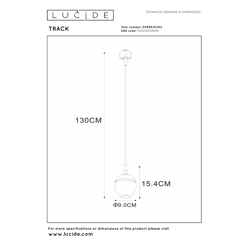 Suspension lumineuse à rail Track Preston Or monophasé Lucide 5411212093899
