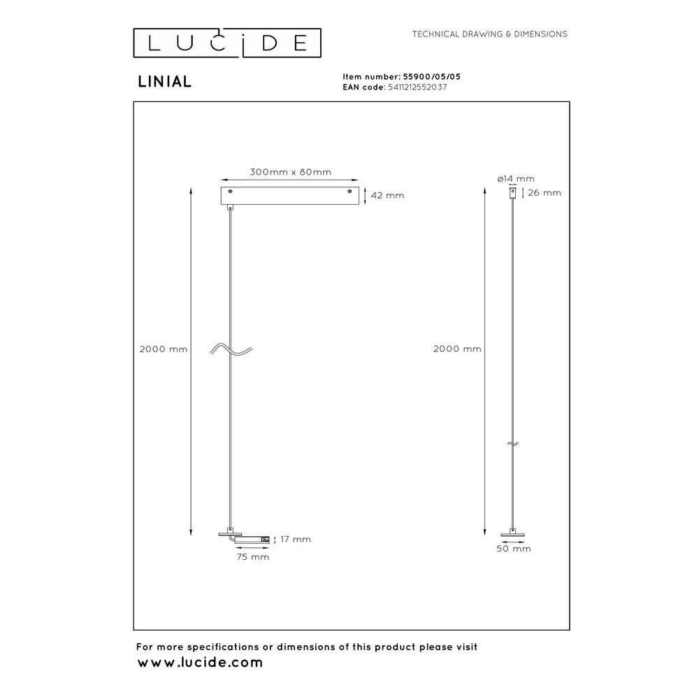 Entraîneur de suspension monté en surface 1-phasé Linial Champagne Premium by Lucide 5411212552037