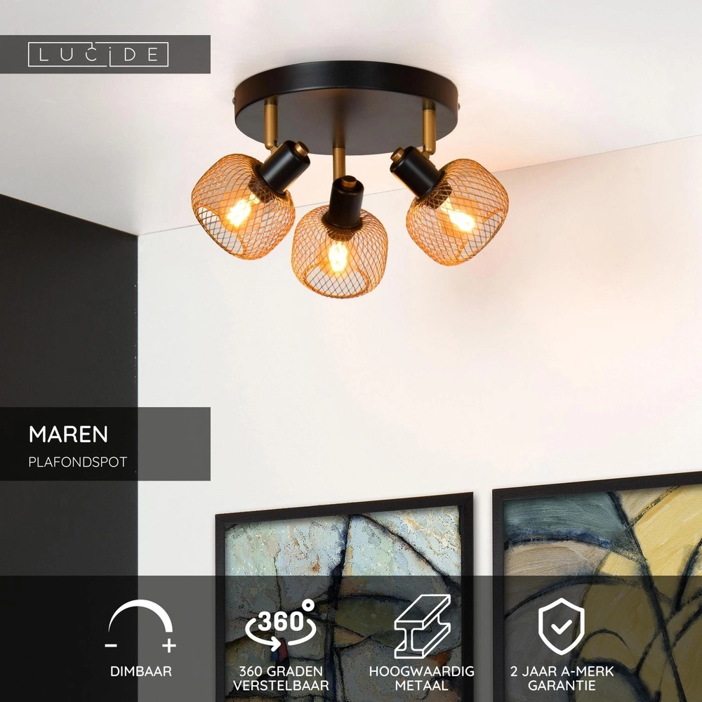 Éclairage de plafond Maren Or 3 vieux Lucide 5411212771124