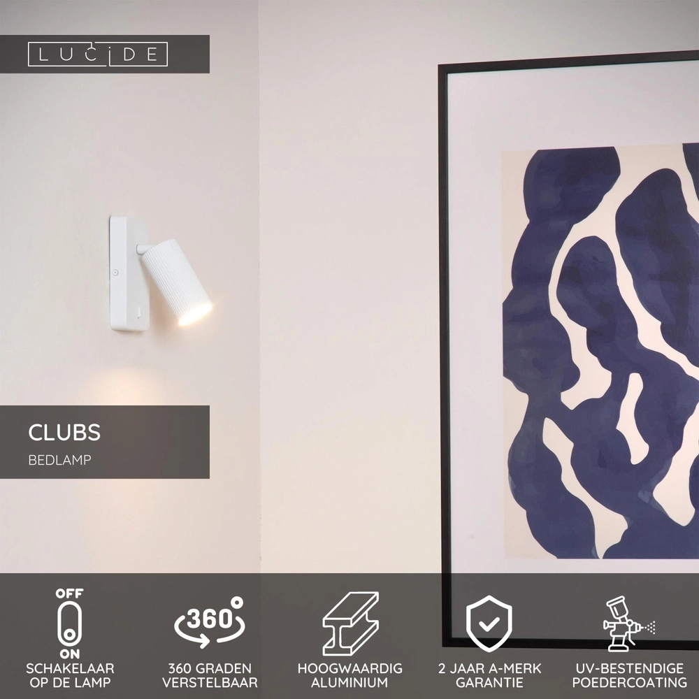 Lampe de chevet Clubs Blanc avec interrupteur Lucide 5411212093417