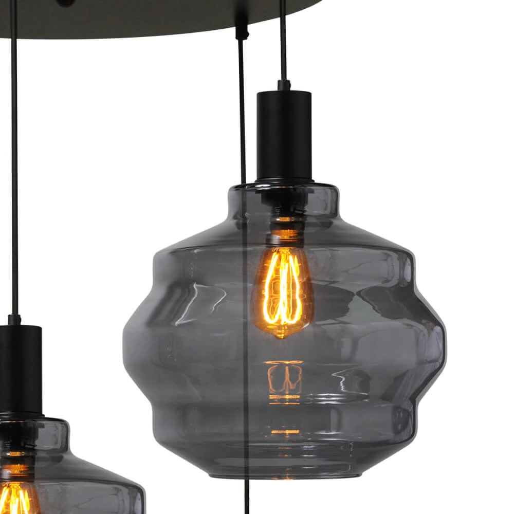 Suspension loft 5 lumières - noire - Porto avec verres à fumée Ball - Ø 30cm Masterlight 8718121271033