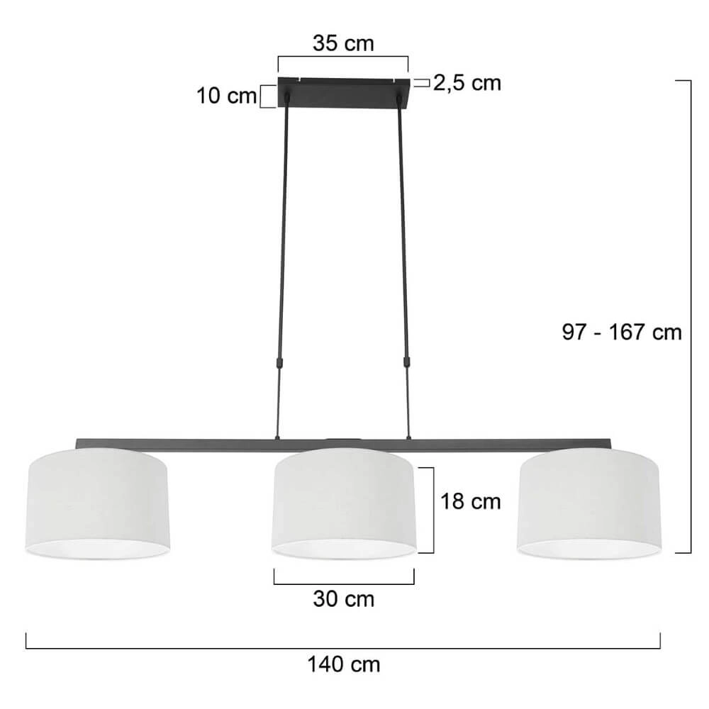 Lampe suspendue noire Stang avec des nuances de lin blanc Steinhauer 8712746165777
