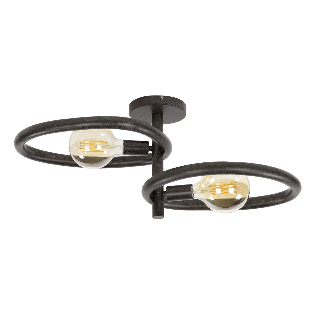 Lampe de plafond de campagne Pebble Noir arctique - 2x E27 Lyora 8716803510999