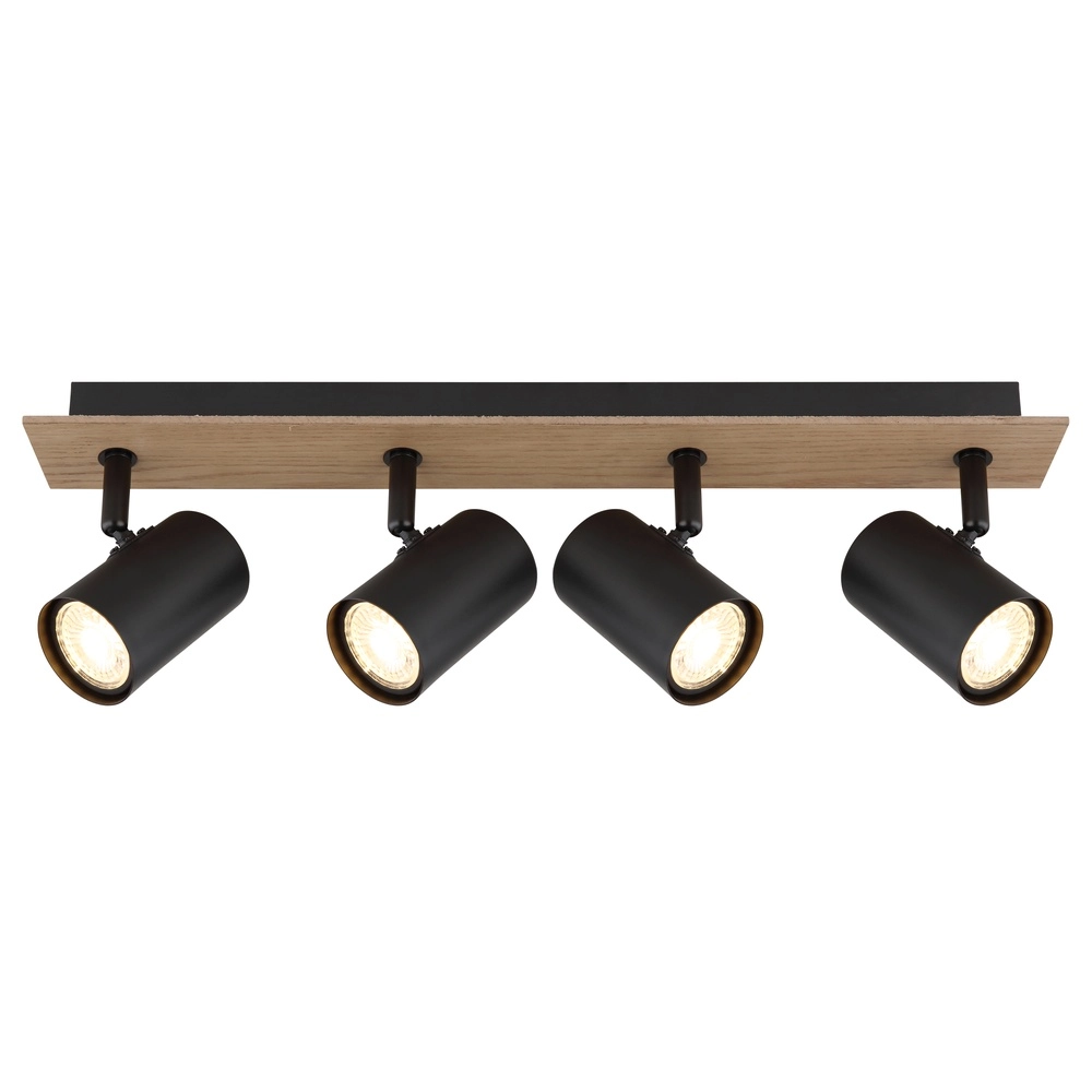Lampe de plafond Linca 4-noir clair avec bois Globo 9007371458943
