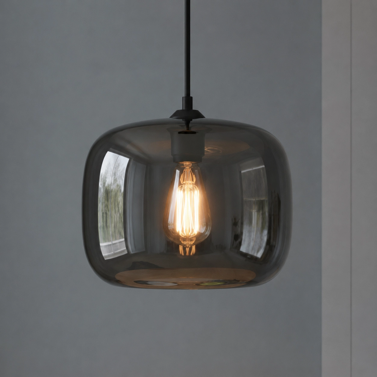 Lampe suspendue Preston verre gris Ø 28cm