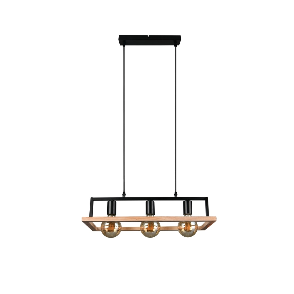Lampe pendante de conception Bano noir avec bois Trio 4017807673364