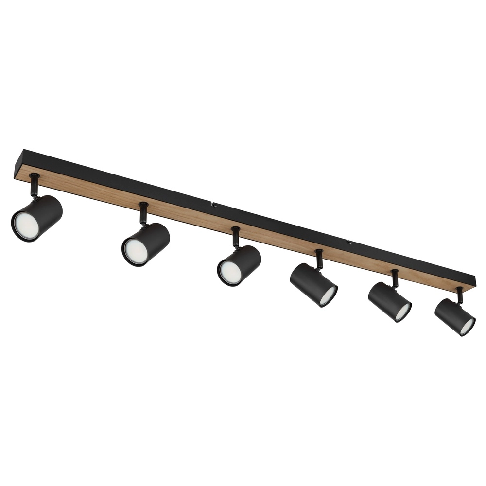 Lampe de plafond à 6 lumières Robby noir avec bois Globo 9007371432141