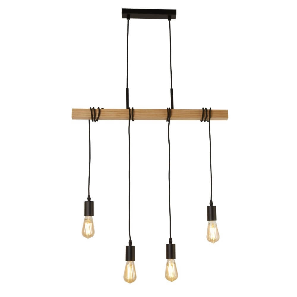 Lampe suspendue 4 lumières Woody avec du bois