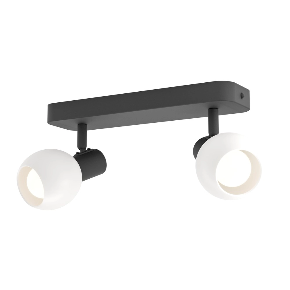 Lampe de plafond Castellazo Noir à deux lumières avec verre blanc