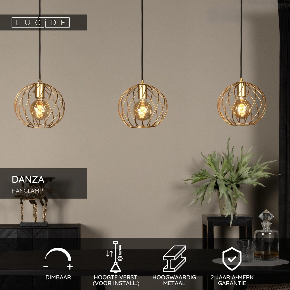 Lampe pendante à 3 lampes Danza Or Lucide 5411212211545