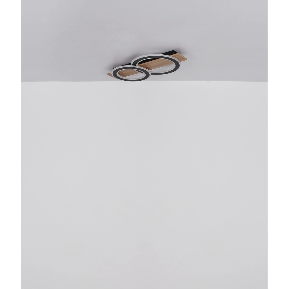 Lampe de plafond à design Jayden Noir avec 3 anneaux en bois Globo 9007371468409