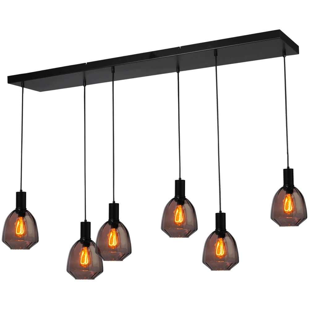 Lampe suspendue 6 lumières - noire - Porto avec des lunettes rouges Nicolette Lampe suspendue 6 lumières - noire - Porto avec des lunettes rouges Nicolette