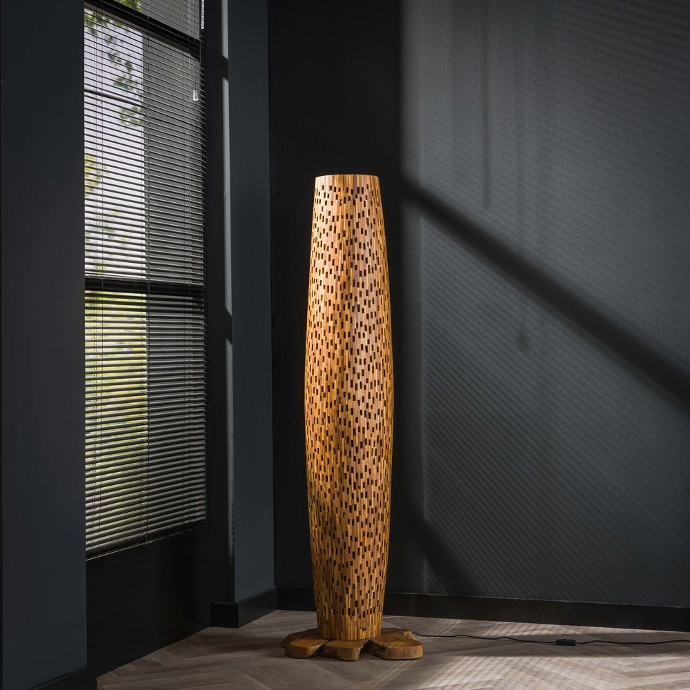 Lampe de sol en bois Bars Teck - 145 cm - Ø 40 cm Lyora 8716803512795