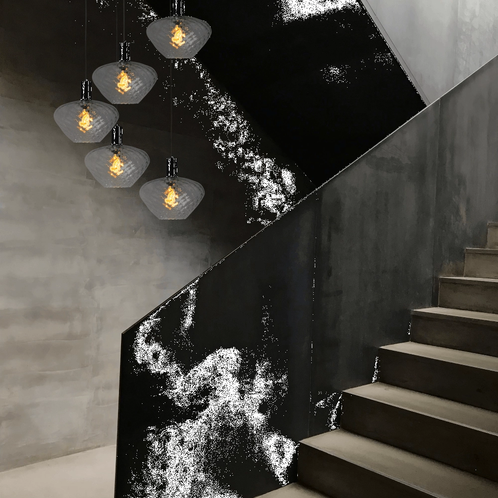 Suspension loft 5 lumières - noire - Porto avec verres transparents Blossom Masterlight 8718121271071