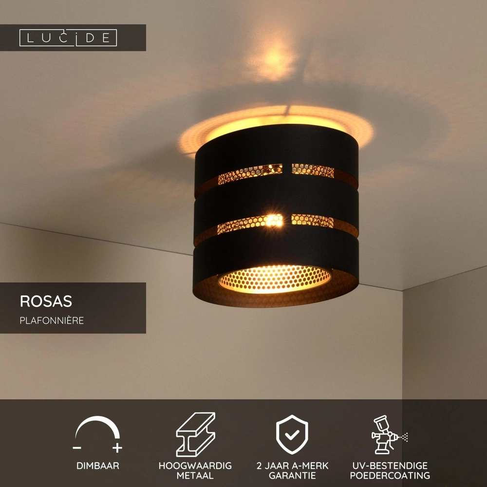 Lampe de plafond Rosas Ø 26 cm noir avec or Lucide 5411212211804