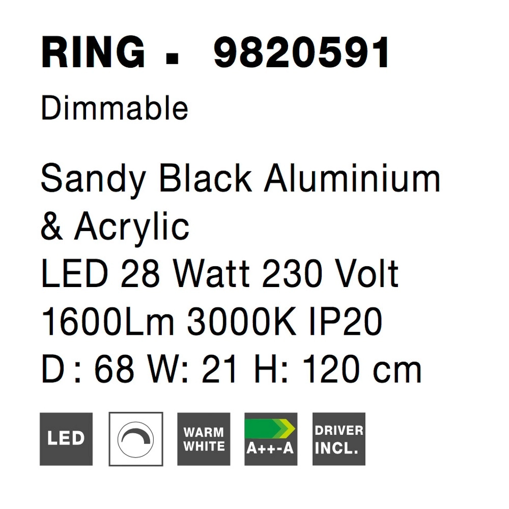 Suspension Ring noir Ø 68cm Lyora 5212017429315