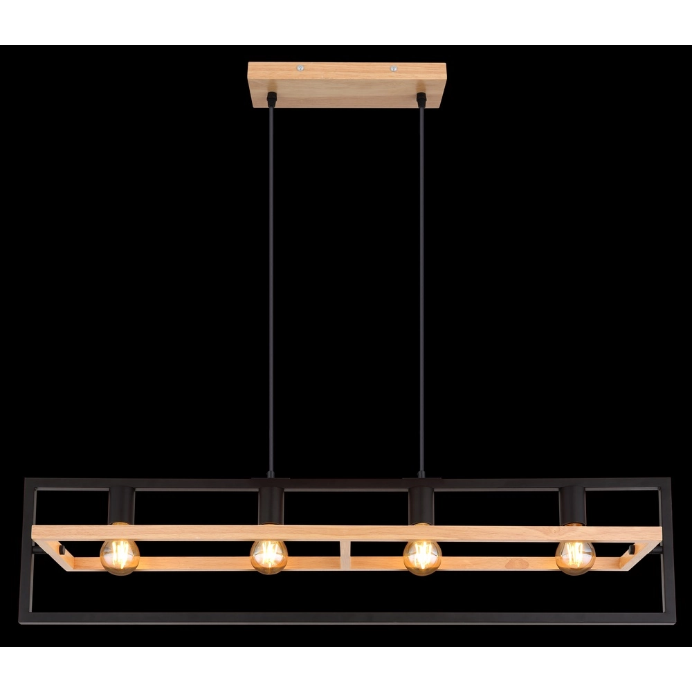 Lampe suspendue à 4 lumières Erica noir avec bois Globo 9007371433711