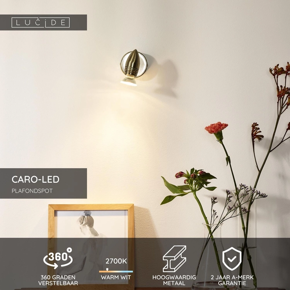 Projecteur de plafond Caro-Led Matt Chrome Lucide 5411212133366