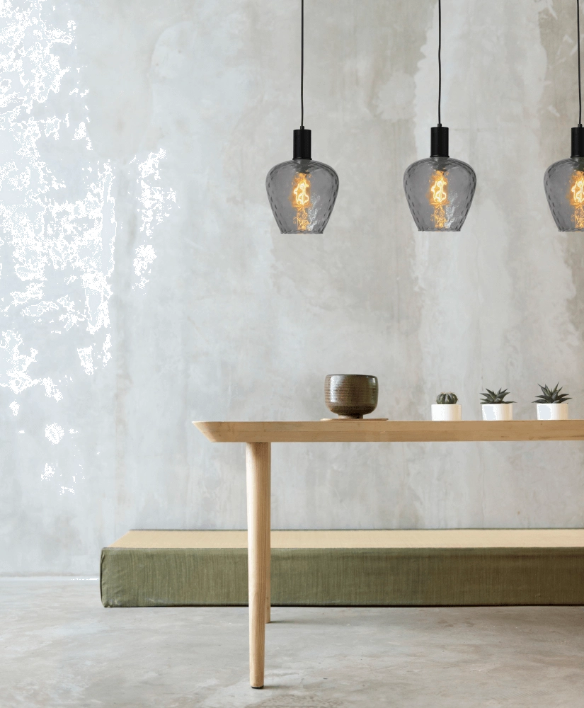 Lampe suspendue 3 lumières - noire - Porto avec des verres à fumée Diamond Masterlight 8718121269504