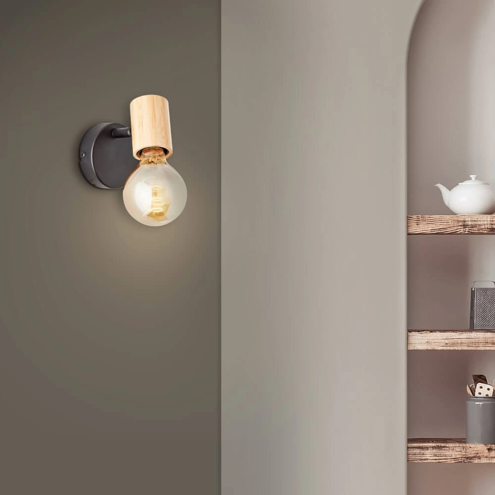 Applique Kerry noir avec du bois Brilliant 4004353409028