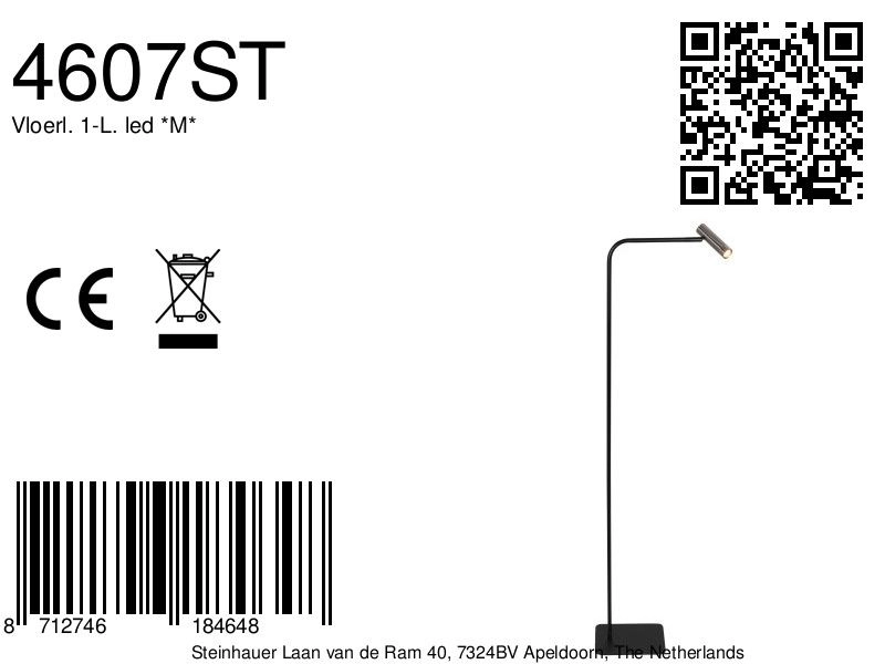 Lampe de pied Lumo noir avec du nickel Steinhauer 8712746184648