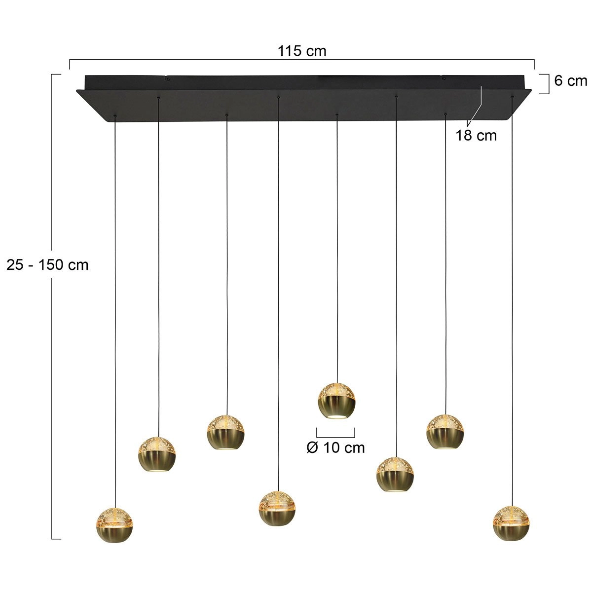 Lampe suspendue de table à manger 115 cm Belluno LED 8 lumières - laiton Steinhauer 8712746184013