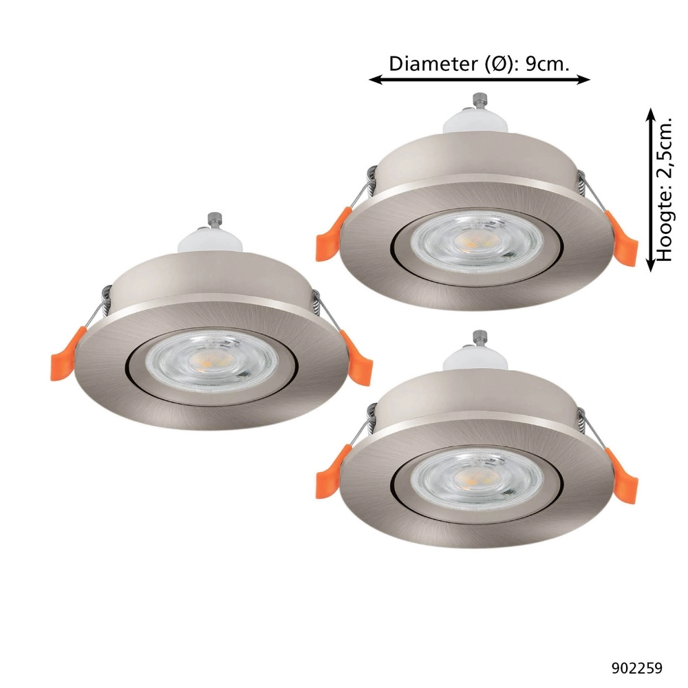 Lot de 3 spots encastrés Barranco nickel Ø 9cm - 4,5W - 4000K Eglo 9008606359387