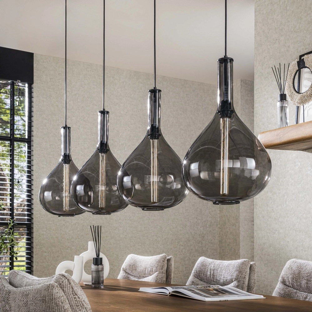 Lampe suspendue en verre Smoke 4x Ø 28cm Lyora 8716803513280