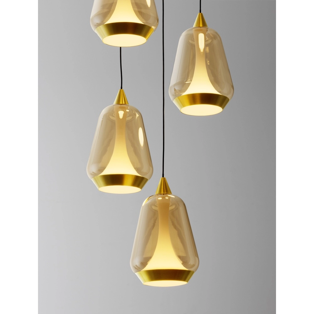 Suspension design Alish Verre ambré à 5 lumières Suspension design Alish Verre ambré à 5 lumières