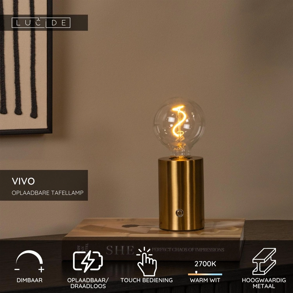 Lampe de table rechargeable Vivo Or Lucide 5411212520845
