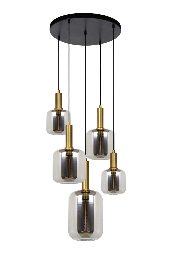 Lampe suspendue à 5 lumières Joanet Ø 66 cm d’or avec verre fumé Lucide 5411212451439