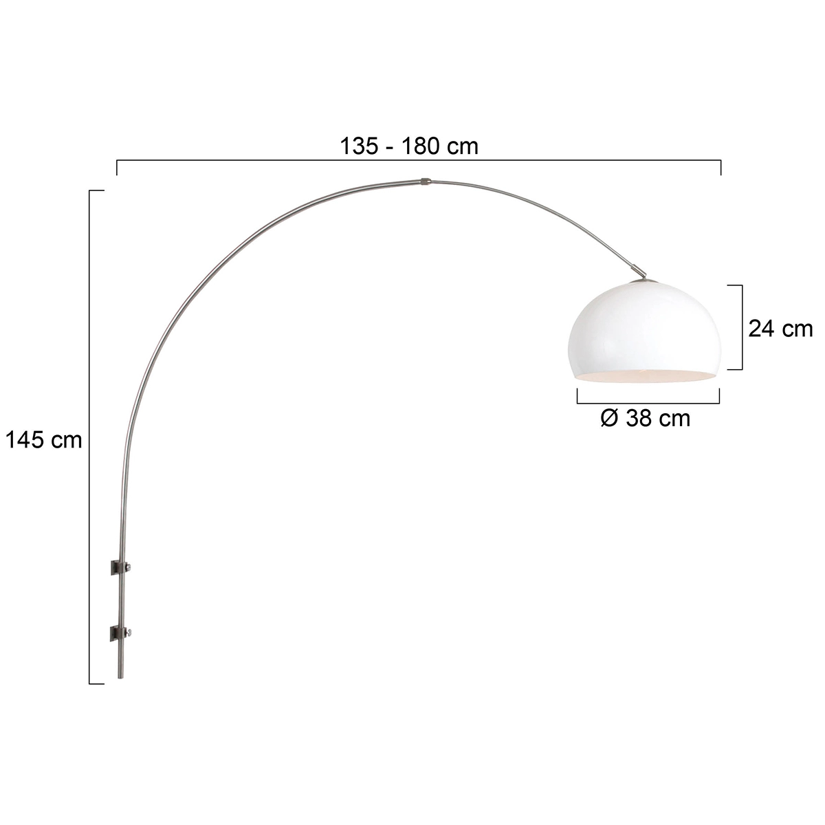 Lampe à arc murale Sparkled Acier inoxydable avec abat-jour blanc Steinhauer 8712746146707