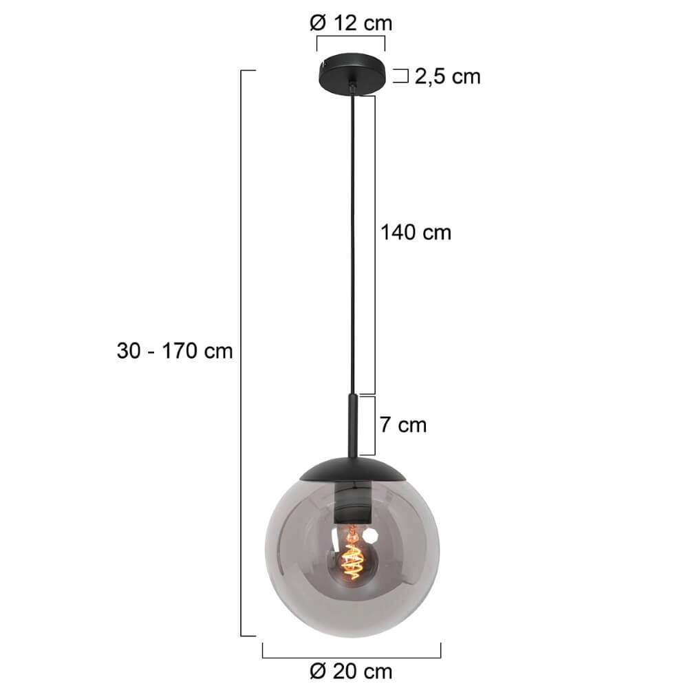 Lampe à suspension en verre noir Bolique Ø 20 cm Steinhauer 8712746166361
