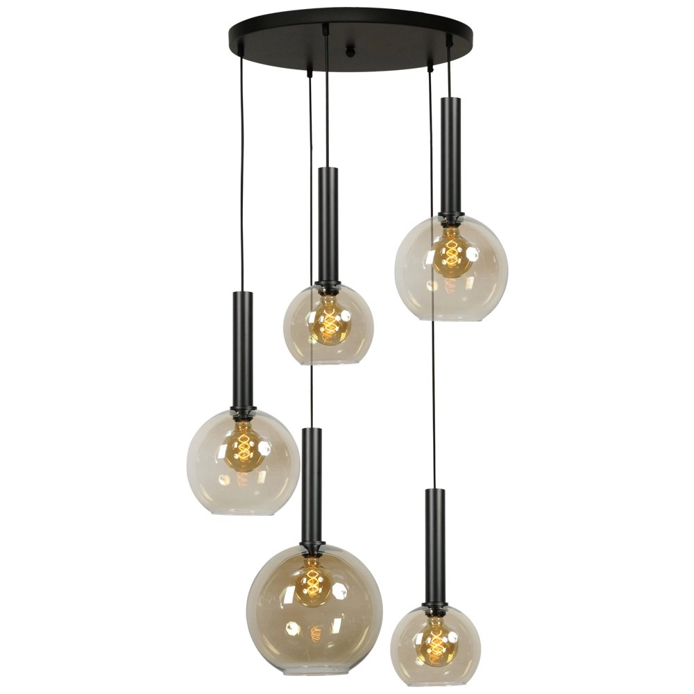 Lampe suspendue noire Bella 5 lumières avec ampoules en verre