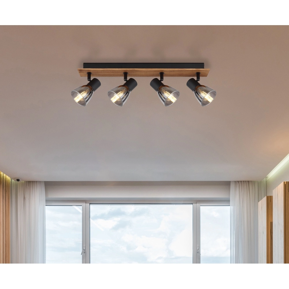 Lampe de plafond Claude 4-noir clair avec bois Globo 9007371434213