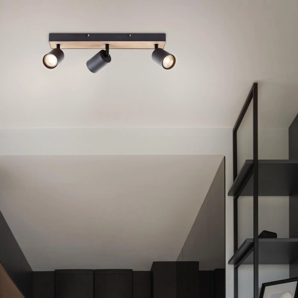 Lampe à 3 lumières Jello Wood noir avec du bois Brilliant 4004353428395