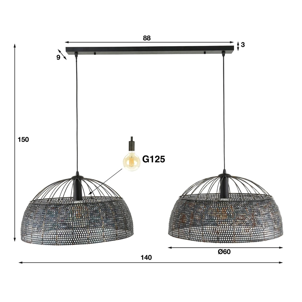 Lampe suspendue XXL pour salle à manger Armor 2x Ø 60 cm Lyora 8716803512924
