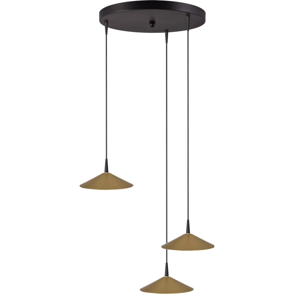 Lampe pendante à 3 lampes Ceppo noir avec or Ø rond 18cm