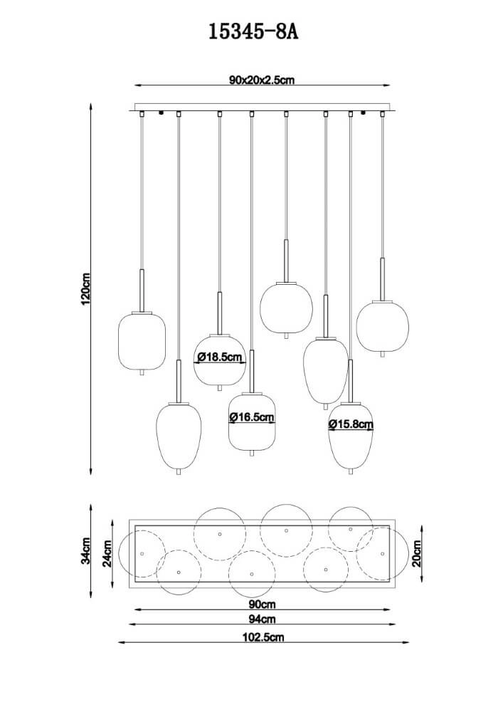 Lampe suspendue 8 lumières Blacky noir Globo 9007371443703