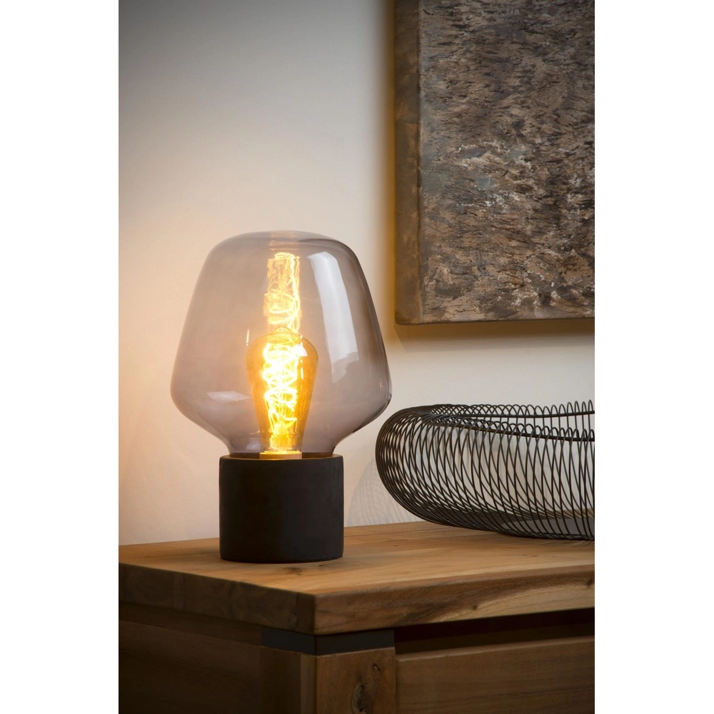Lampe de table Becky noir avec verre fumé Lucide 5411212450753