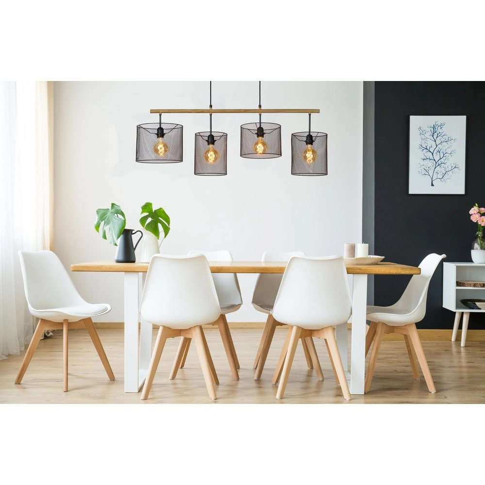 Lampe suspendue à 4 lumières Baskett noir avec bois Lucide 5411212450531