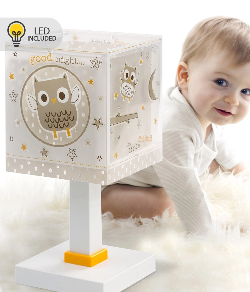 Lampe de table pour chambre d’enfant Goodnight Hibou blanc avec gris Dalber 8420406002477