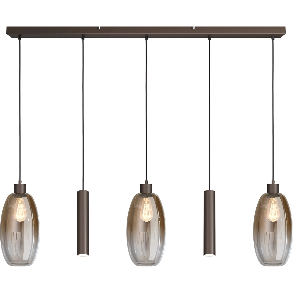 Lampe suspendue en verre Olive 3x Ø 18,5cm - 2x pendentif de course - cacao