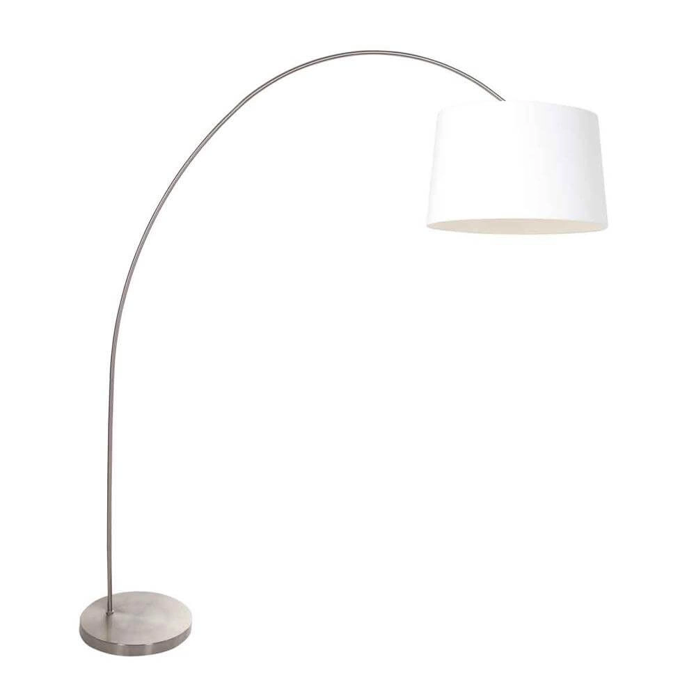 Lampe à arc Solva métal avec grand abat-jour blanc