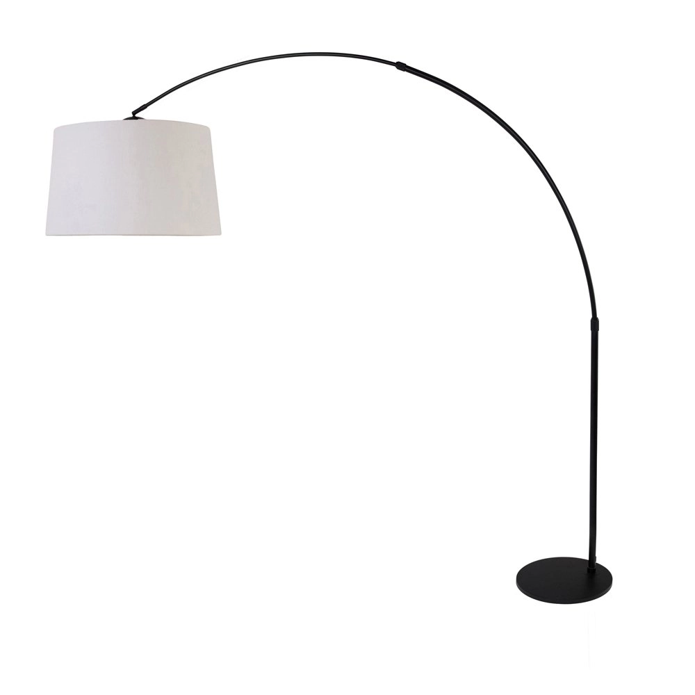 Lampe à arc Stresa noir avec abat-jour en lin blanc Lampe à arc Stresa noir avec abat-jour en lin blanc